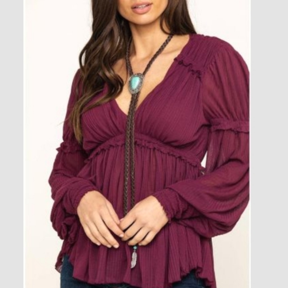 Free People Day Dreaming Blouse Plum Color.